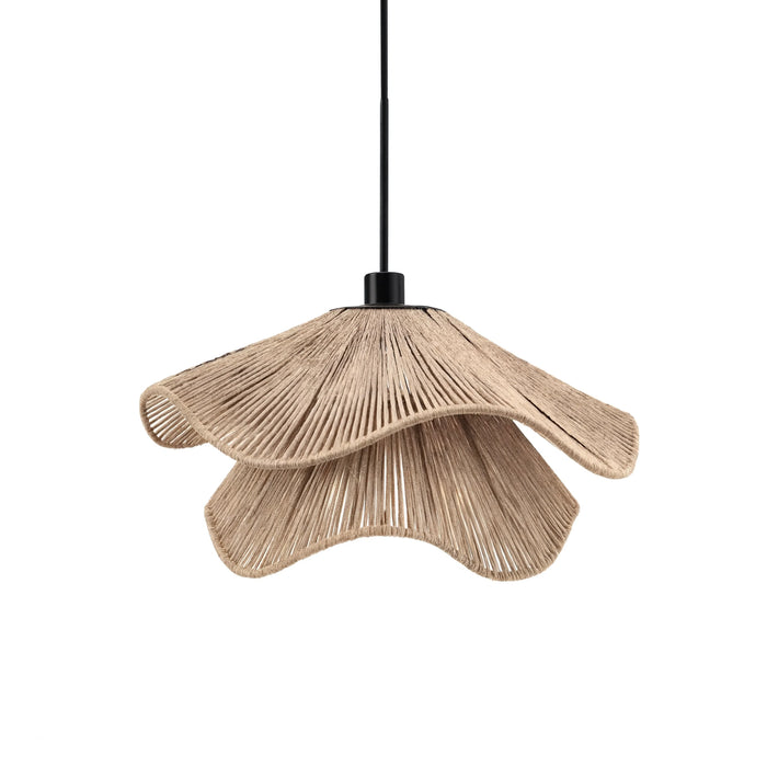 Suspension Naxos en corde de jute double corolle, vue produit sur fond blanc