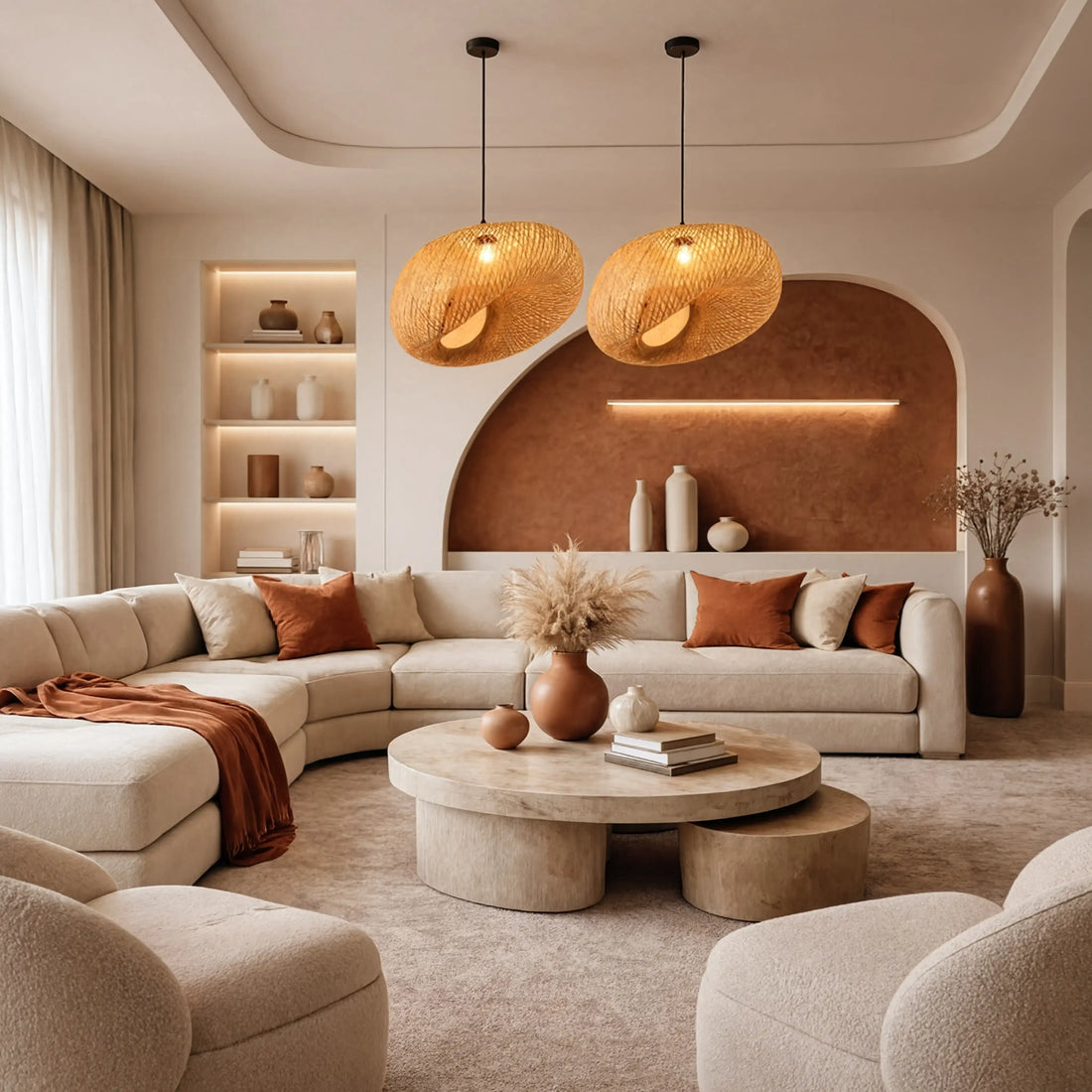 Suspension en matière naturelle dans un intérieur