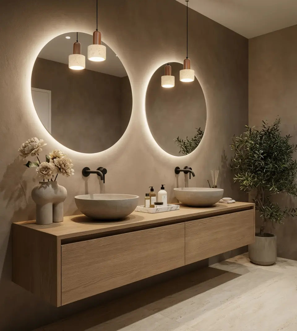 Capitello - Suspension Travertin & Bois