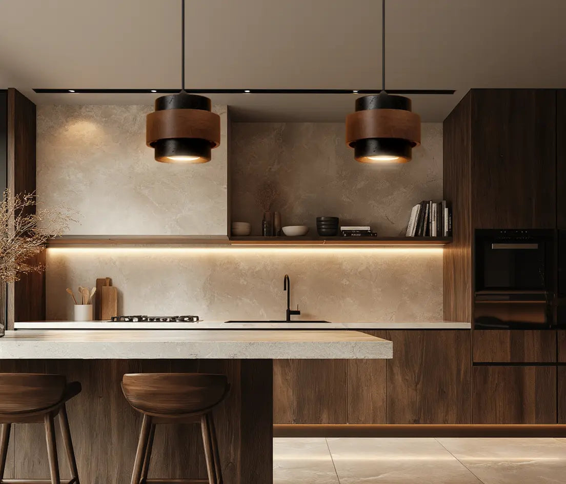Saturnia - Suspension Travertin & Bois