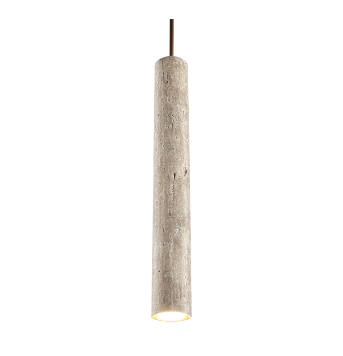 Suspension Cumes, tube en travertin, vue produit sur fond blanc